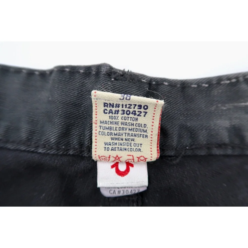 True Religion Mens 38 Black Acid Wash Straight Leg Jeans‎ USA Made Size 38x35